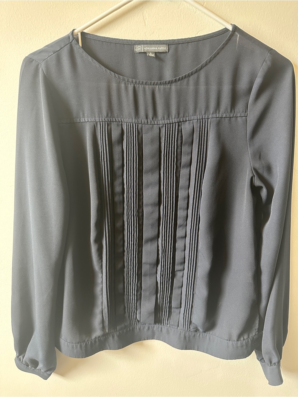 ADRIANNA PAPELL Navy Blue Long-Sleeve Blouse